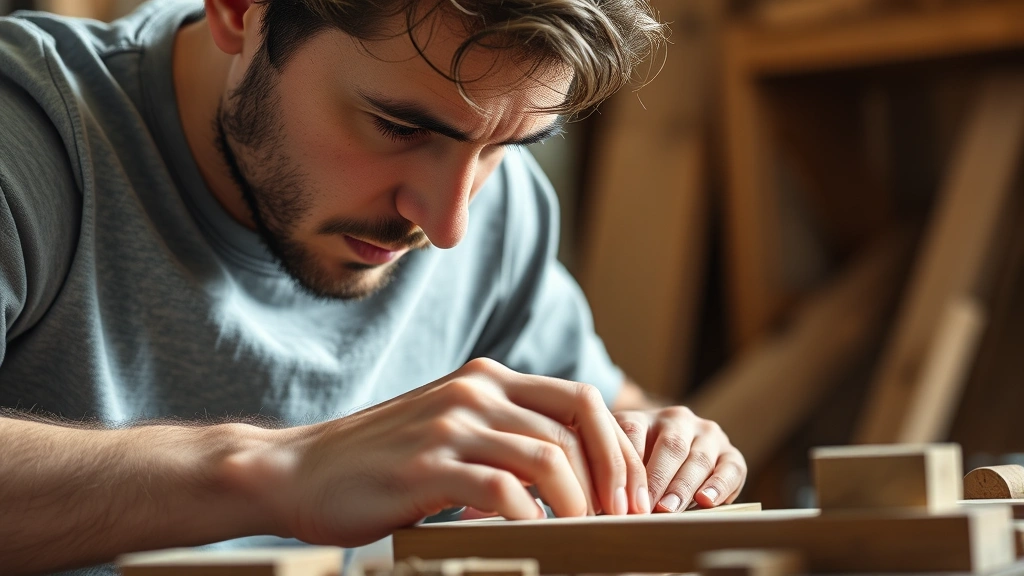 Person intently focused on a skill, hands visible working on a craft or problem—woodworking, coding, or similar—natural lighting, showing concentration and engagement without frustration