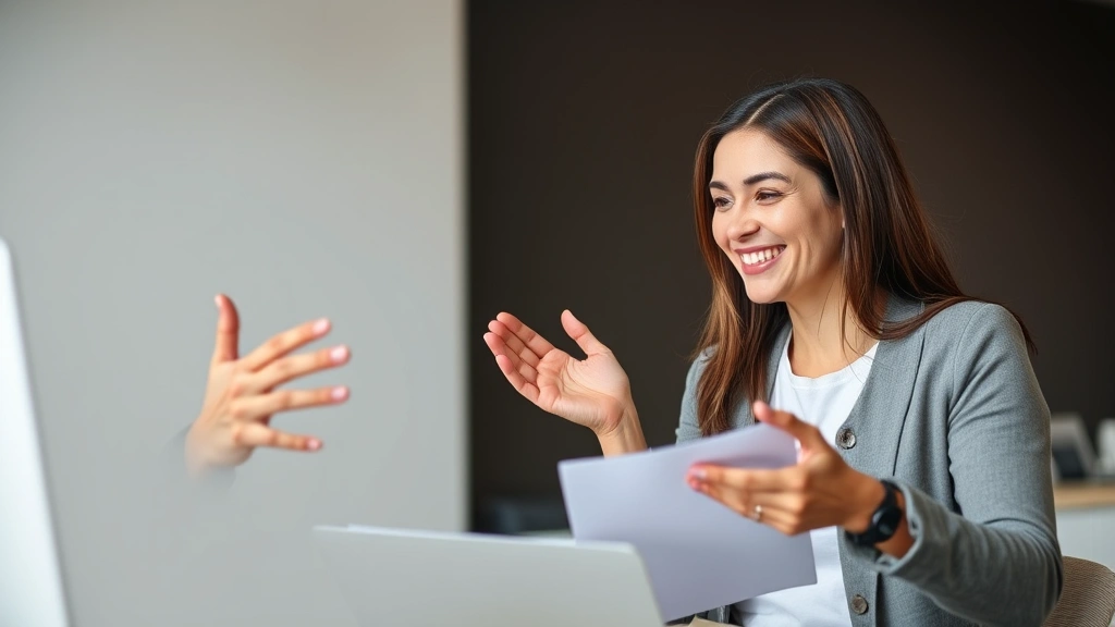 Two people collaborating or giving feedback, one gesturing toward work while both are engaged and smiling, professional but relaxed environment, showing mentorship or peer learning