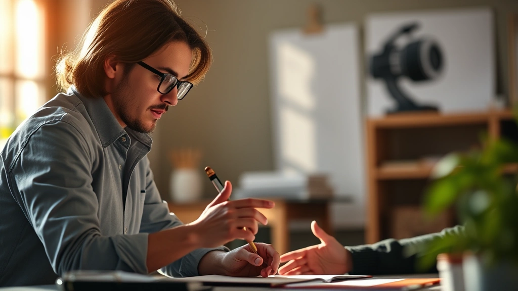 Professional adult focused intently on learning, hands engaged with skill practice, warm natural lighting, growth mindset expression