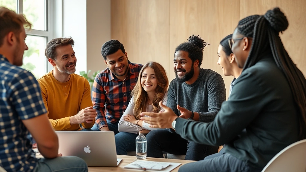 Diverse group collaborating and giving constructive feedback during skill practice session, encouraging environment, real interaction