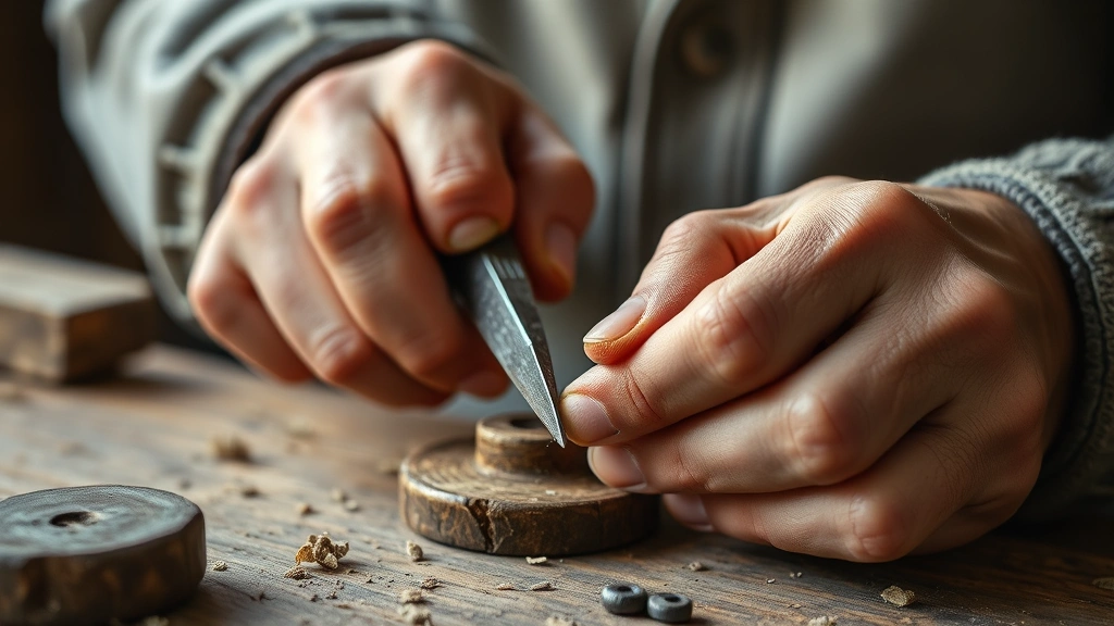 Close-up of hands practicing a craft or skill with tools, showing deliberate practice and hands-on learning in progress