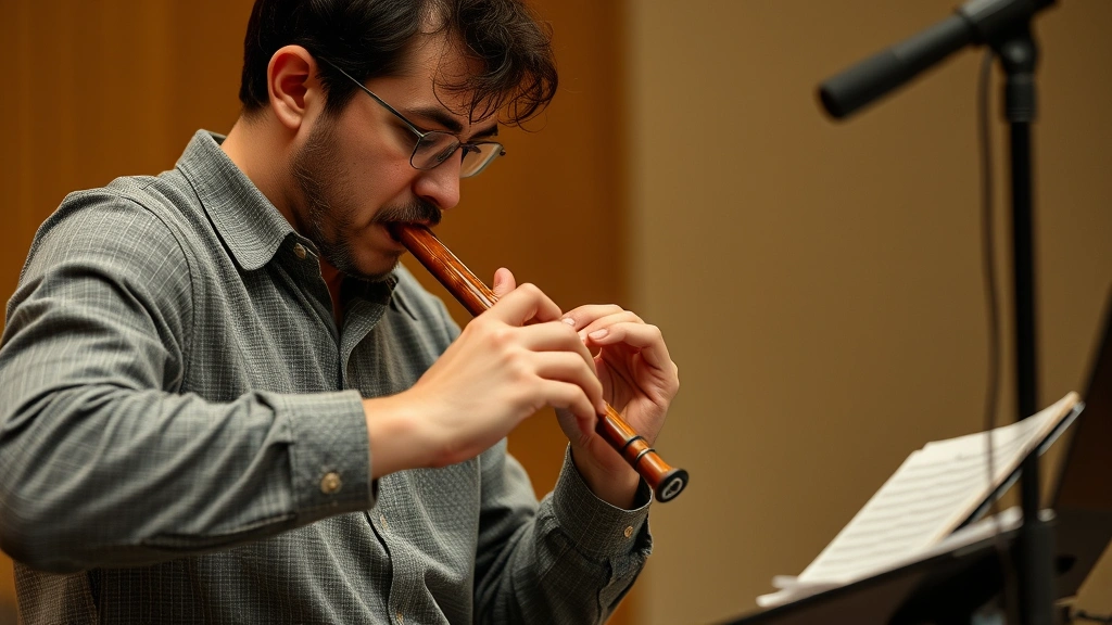 Person practicing musical instrument with determined concentration, showing deliberate effort and learning engagement