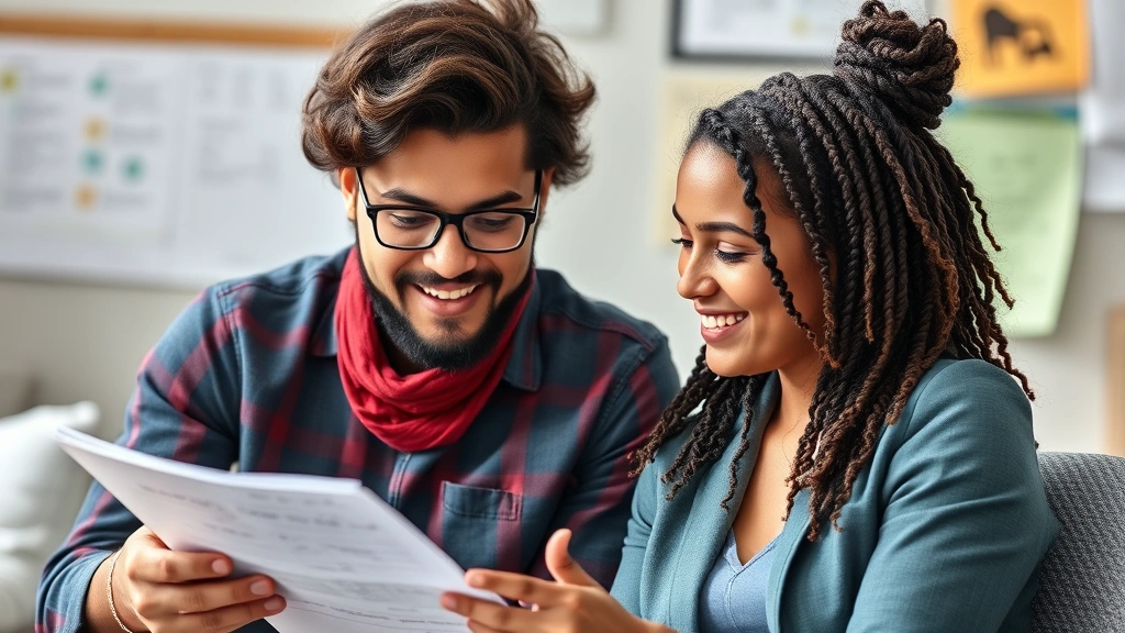 Diverse person reviewing progress notes or reflecting on skill development journey with visible satisfaction and achievement