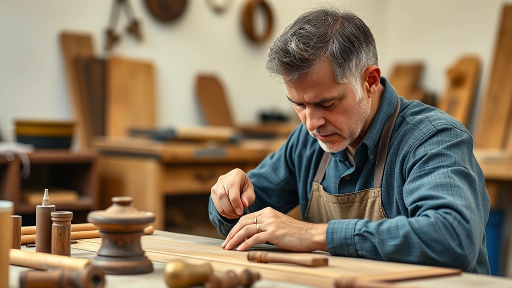 Person practicing skill repeatedly with visible improvement progression, hands working on craft, deliberate concentration, workshop or learning space
