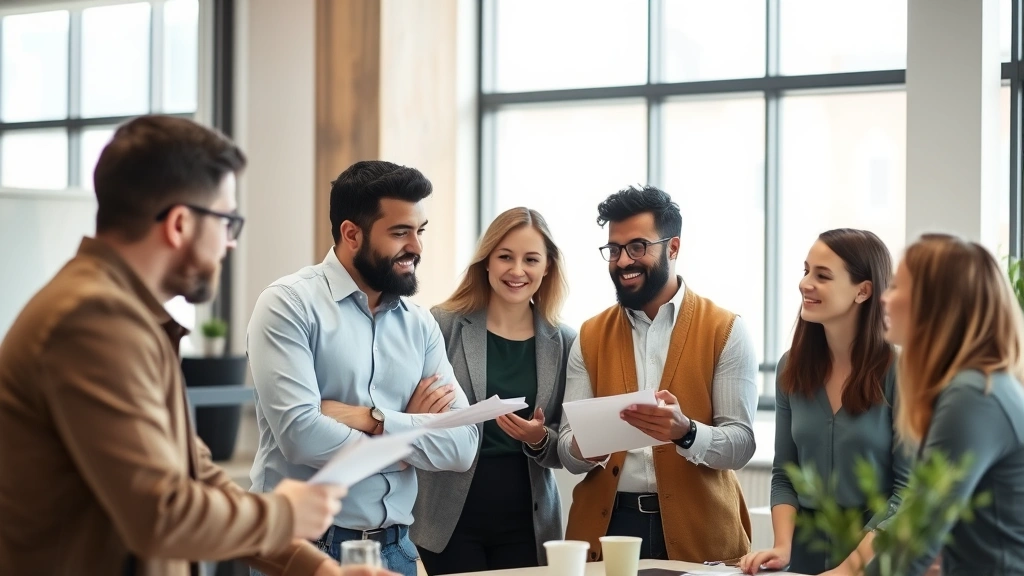Diverse team members giving constructive feedback to colleague during collaborative work session, engaged body language, modern office environment, genuine interaction
