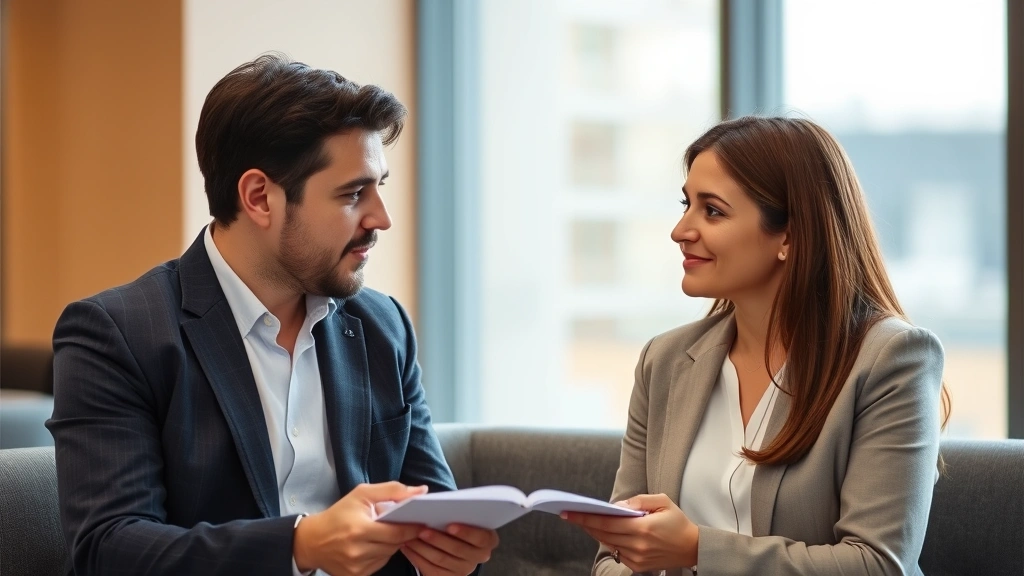 Two professionals in conversation, one giving constructive feedback to the other who's taking notes, showing real-time mentorship and feedback exchange