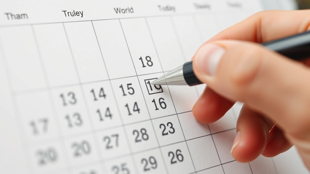 Hand marking off calendar days in sequence, showing consistent daily progress, close-up view with pen and checkmarks visible