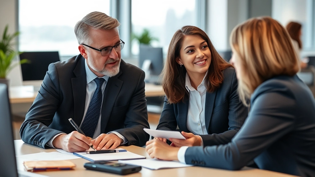 Two professionals in conversation with one taking notes, constructive feedback moment, office setting, genuine engagement and growth mindset visible