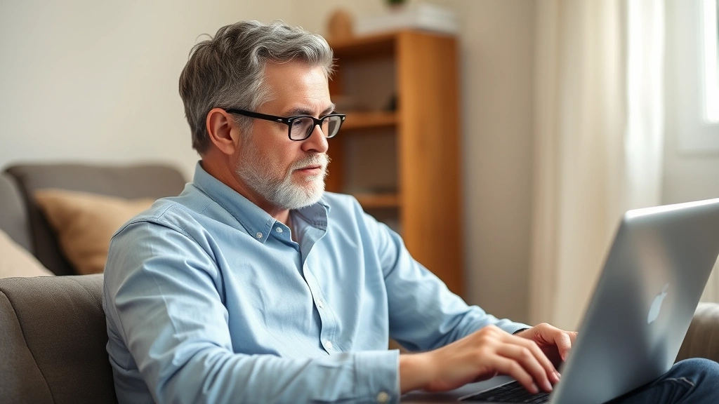 Individual reviewing recorded practice session on laptop, reflective expression, improvement tracking visible on screen, quiet focused environment