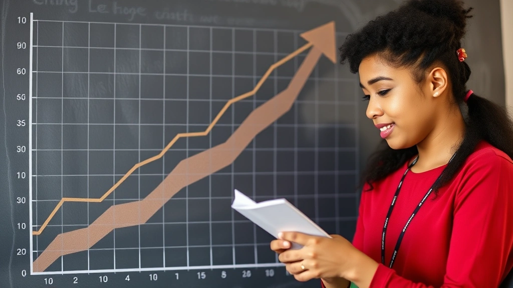 Graph or visualization concept showing upward growth trajectory, diverse learner reviewing progress notes, encouraging moment of recognition