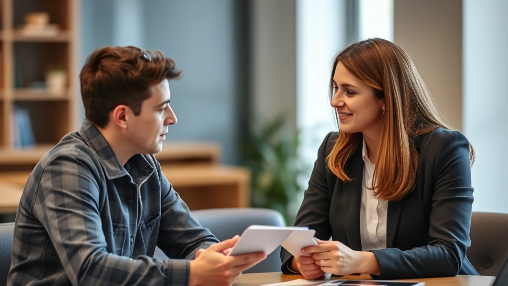 Learner receiving constructive feedback from mentor, both engaged in learning moment, growth-focused interaction, professional yet warm environment