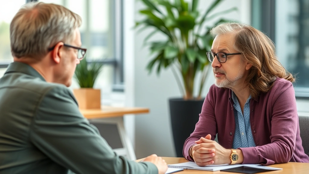 Person receiving constructive feedback from a mentor or coach in a supportive setting, both looking engaged and collaborative