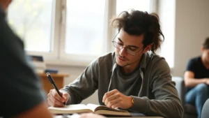 Person focused intently on learning, writing notes in a notebook during a practice session, natural lighting, showing concentration and growth mindset