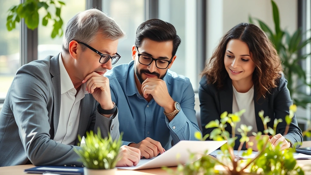 Professional reviewing work with thoughtful expression, natural workspace with plants, moment of breakthrough or realization, genuine learning satisfaction captured