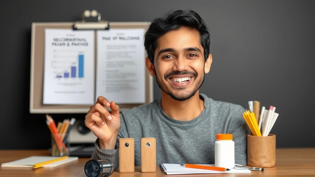 Individual celebrating small progress milestone, genuine smile, surrounded by practice materials, representing the satisfaction of consistent improvement