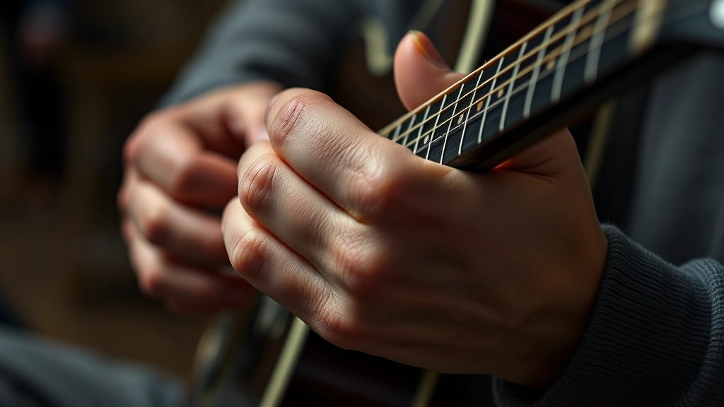Close-up of hands practicing a skill with intense focus—musician, writer, or craftsperson—showing determination and engagement